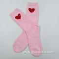 Pink heart feather yarn socks